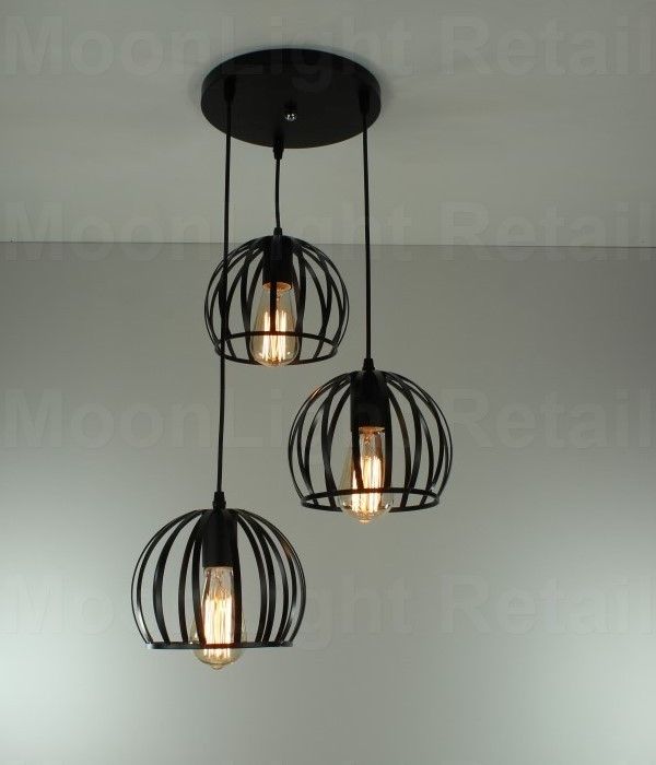 Details About Modern 3 Way Ceiling Pendant Cluster Light Fitting Lights Black Cage Style 2002