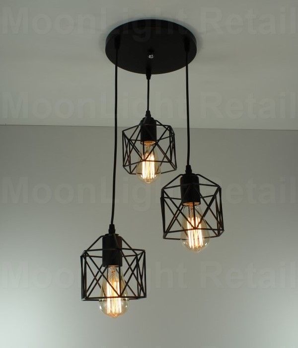 Modern 3 Way Ceiling Pendant Cluster Light Fitting Lights Black