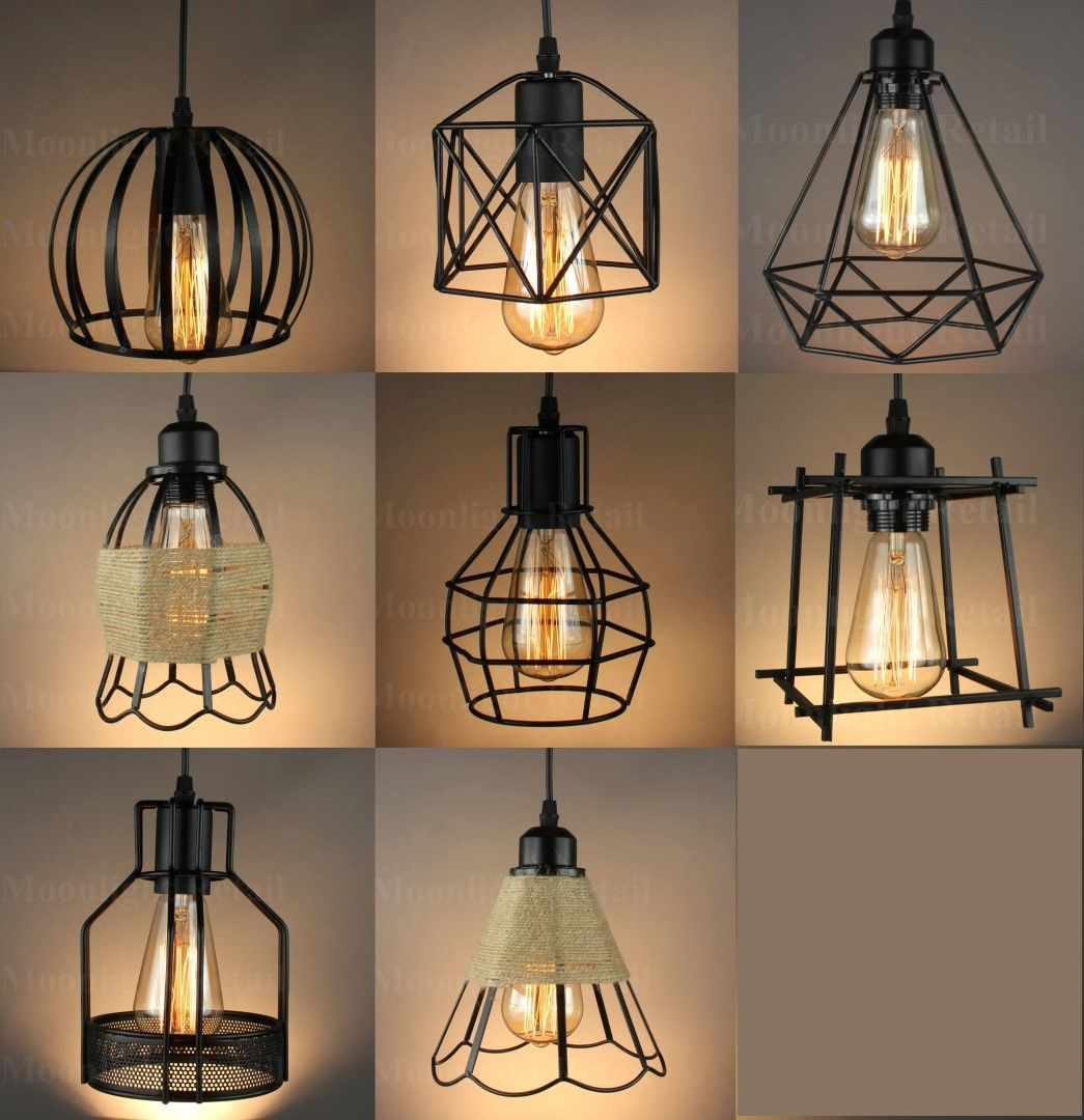 VINTAGE INDUSTRIAL METAL CAGE BLACK CAFE LOFT BAR PENDANT LIGHT LAMP SHADE 282181076298.JPG