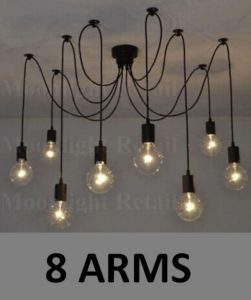 BULB ONLY- 6 8 10 Fabric Cord Arm Spider Light Chandelier Suspension Ceiling Pendant Black - Image 11