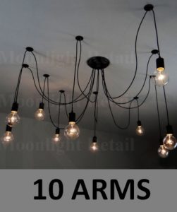 BULB ONLY- 6 8 10 Fabric Cord Arm Spider Light Chandelier Suspension Ceiling Pendant Black - Image 12